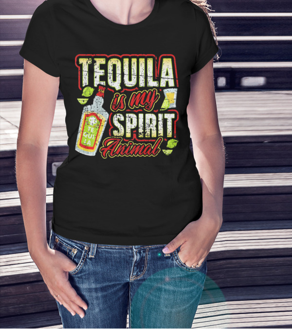 Tequila Is My Spirit Animal Tequila Bottle Lime And Glass T-Shirt