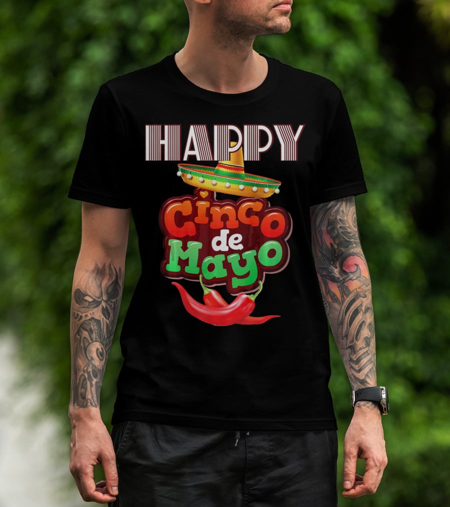 Happy Cinco De Mayo Sombrero Red Chili Peppers T-Shirt
