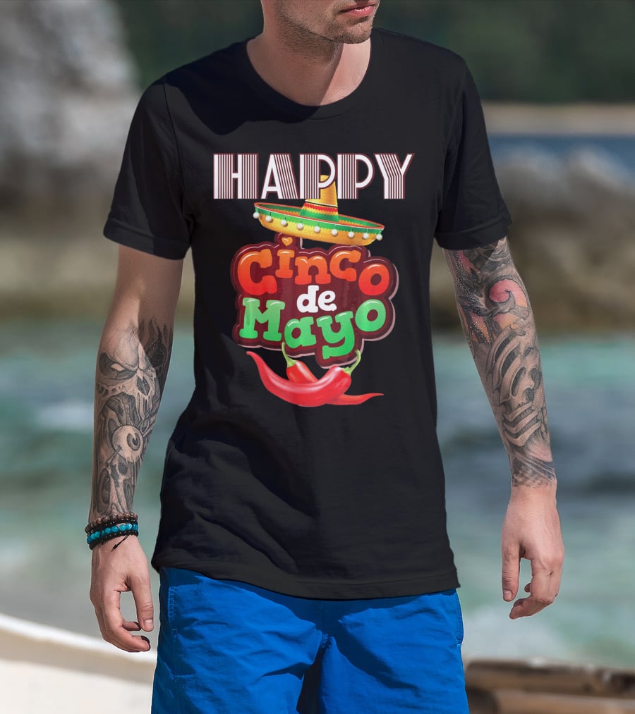 Happy Cinco De Mayo Sombrero Red Chili Peppers T-Shirt
