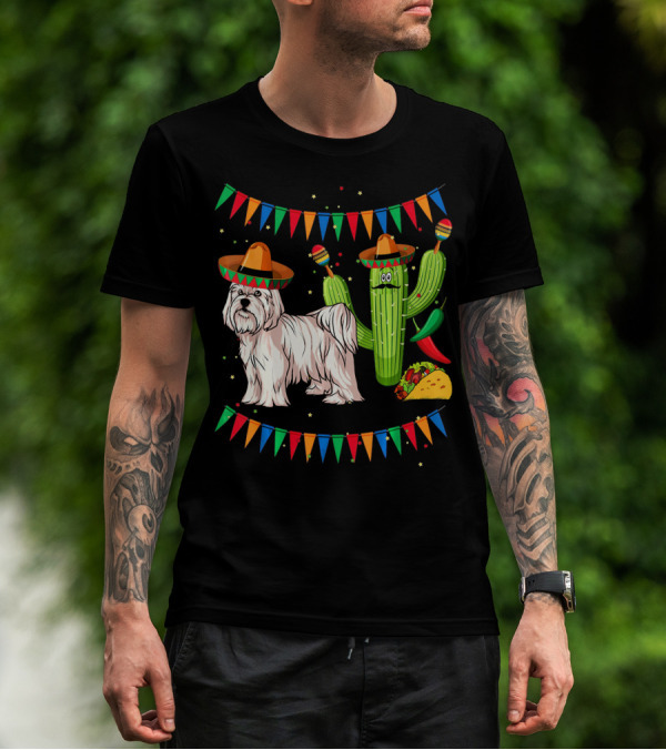 Maltese Dog Sombrero Mexico Cinco De Mayo Cactus Taco Fiesta T-Shirt