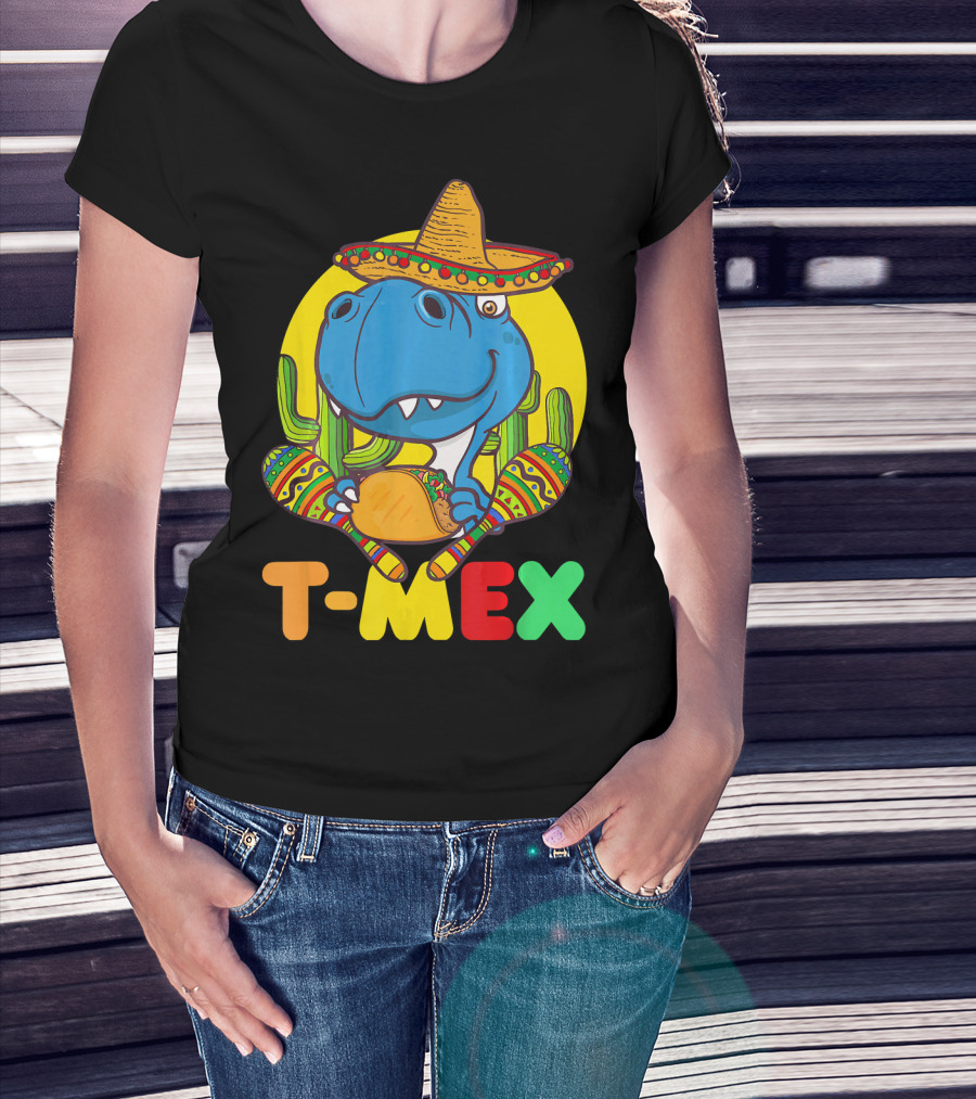 T-Mex Funny Cinco De Mayo Dinosaur Rex With Sombrero And Taco T-Shirt