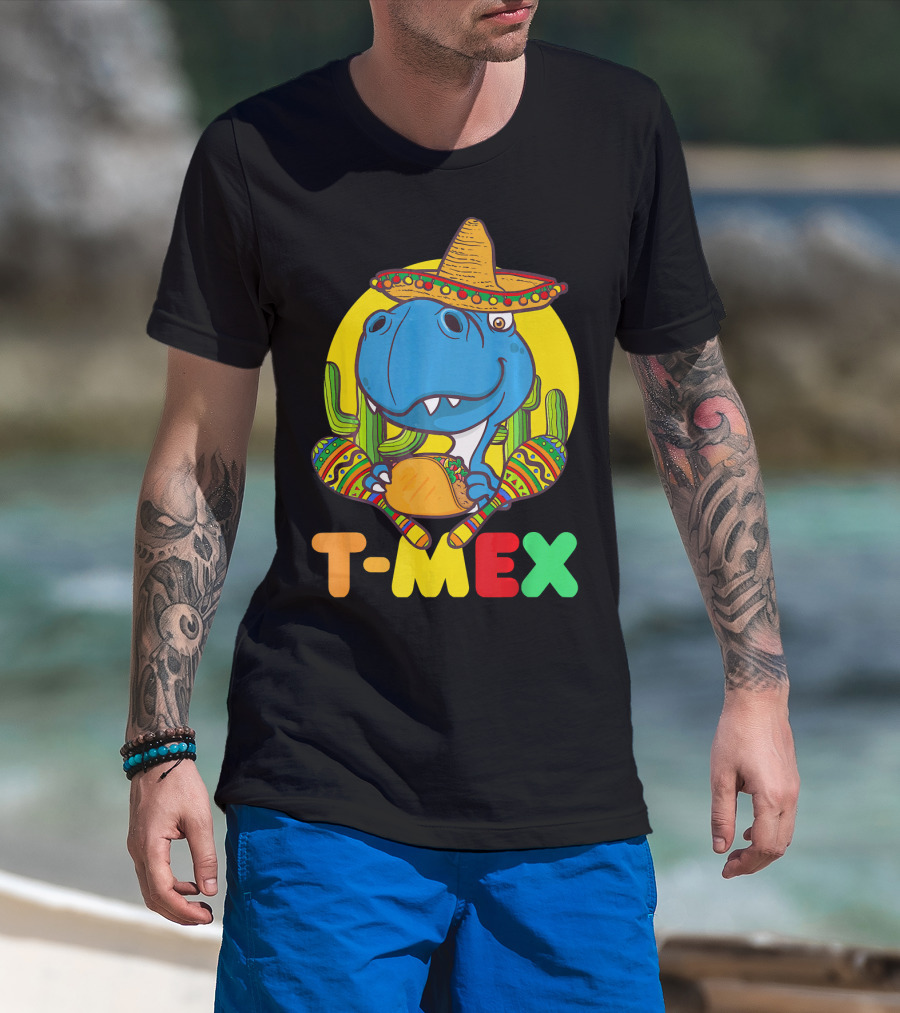 T-Mex Funny Cinco De Mayo Dinosaur Rex With Sombrero And Taco T-Shirt