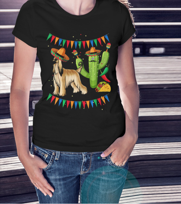 Sombrero Afghan Hound Cactus Taco Mexico Cinco T-Shirt