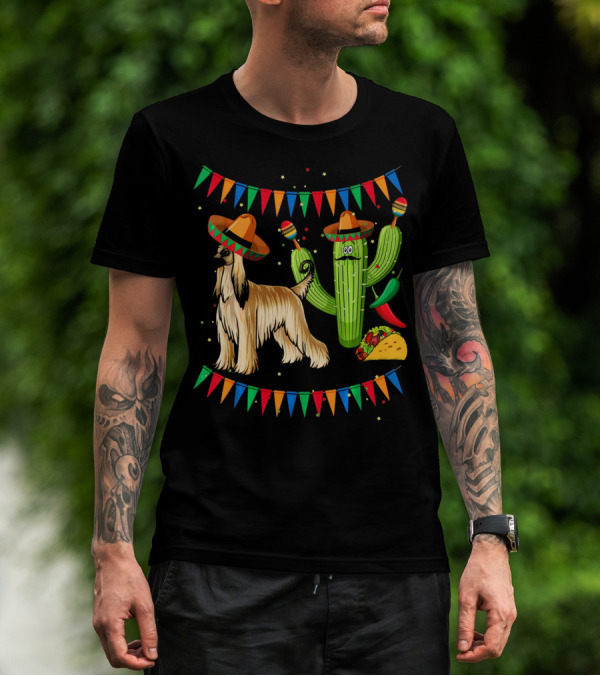 Sombrero Afghan Hound Cactus Taco Mexico Cinco T-Shirt