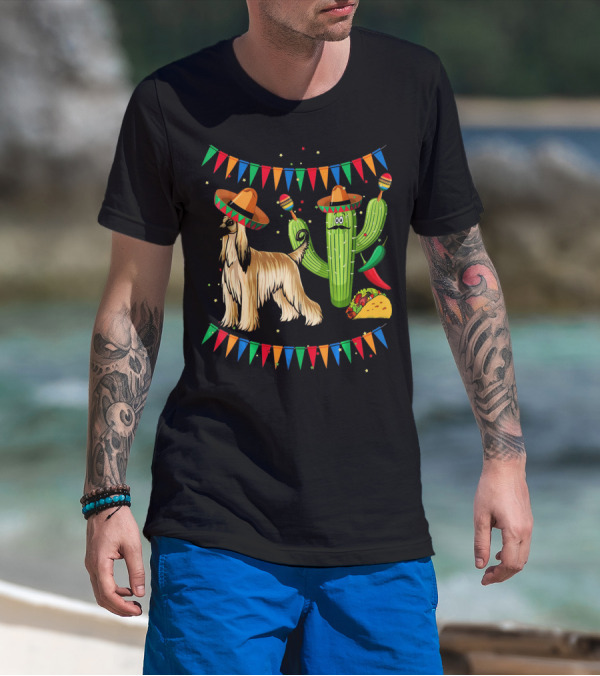 Sombrero Afghan Hound Cactus Taco Mexico Cinco T-Shirt