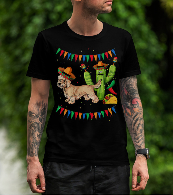 Sombrero Dandi Dinmont Terrier Dog Cactus Taco Maracas Cinco T-Shirt