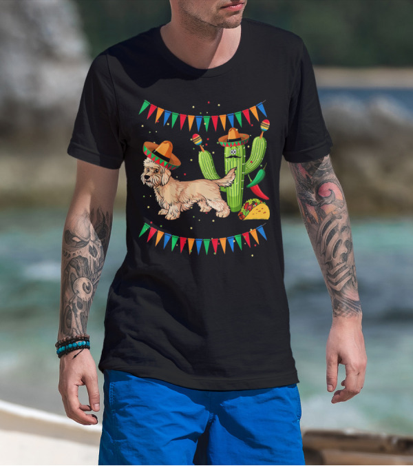 Sombrero Dandi Dinmont Terrier Dog Cactus Taco Maracas Cinco T-Shirt