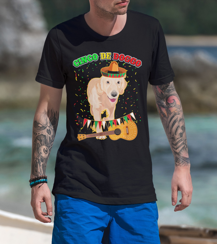 Cinco De Doggo Golden Retriever Sombrero Guitar Fiesta T-Shirt