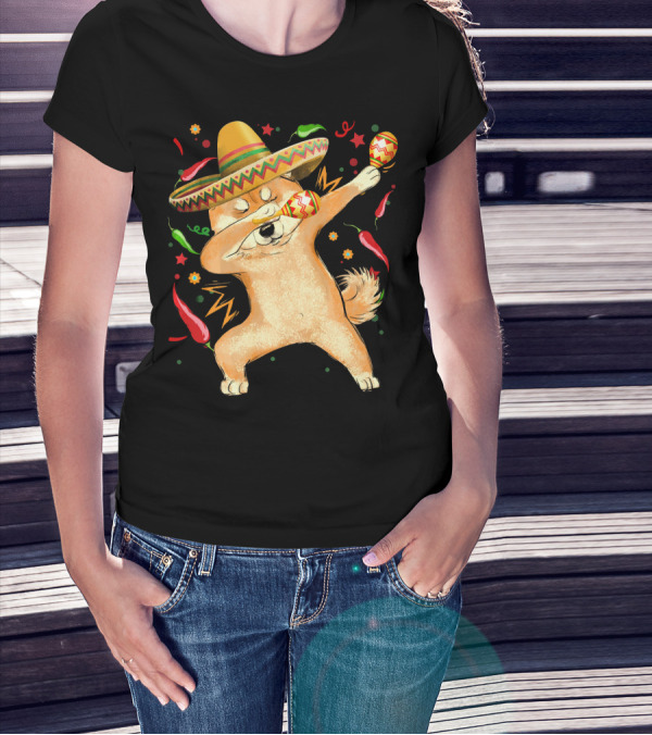 Dabbing Shiba Inu Sombrero Maracas Cinco De Mayo Celebration Dog T-Shirt