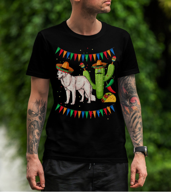 Sombrero Kuvasz Dog Mexican Fiesta With Cactus And Taco Cinco De Mayo T-Shirt