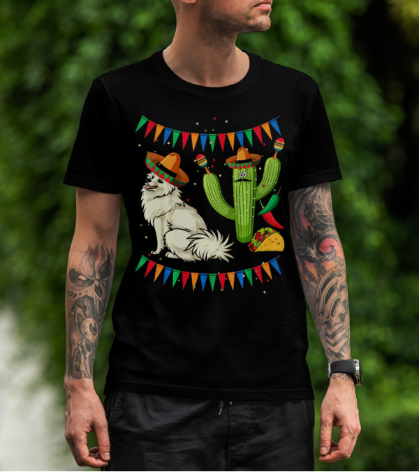 Sombrero American Eskimo Dog Mexico Cactus Fiesta Taco Peppers T-Shirt