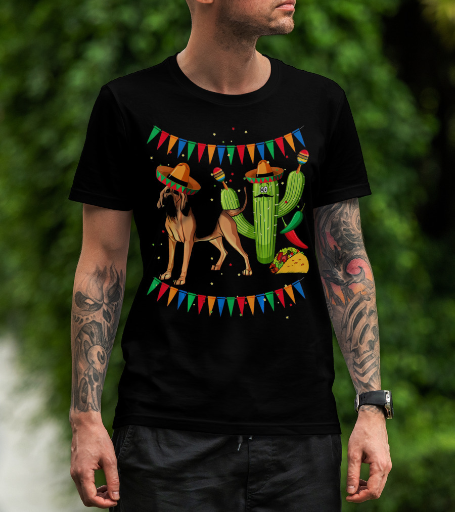 Sombrero Bloodhound Dog Cactus Taco Mexico Cinco De Mayo T-Shirt