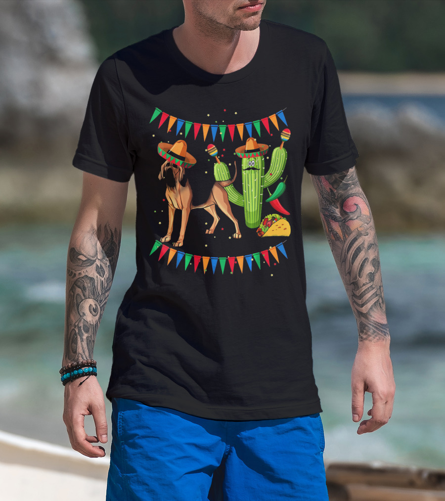 Sombrero Bloodhound Dog Cactus Taco Mexico Cinco De Mayo T-Shirt