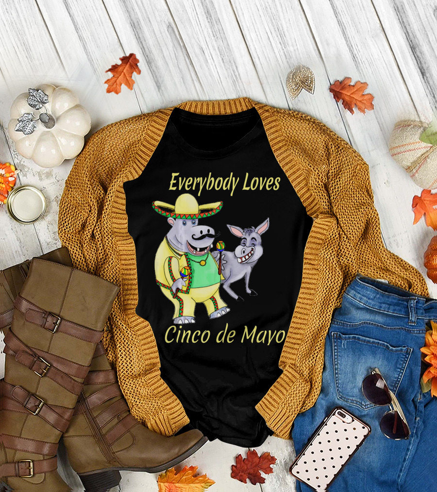 Everybody Loves Cinco de Mayo Hippopotamus and Donkey Fiesta T-Shirt