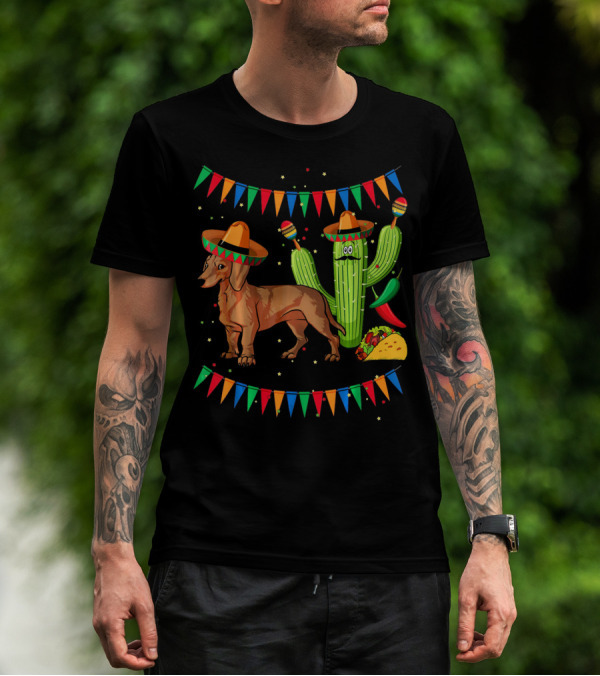 Sombrero Dachshund Dog Fiesta Mexico Cinco De Mayo T-Shirt