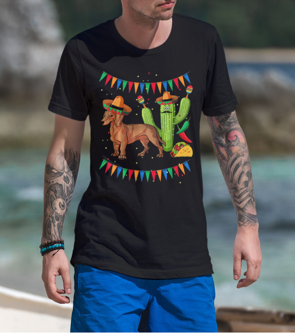Sombrero Dachshund Dog Fiesta Mexico Cinco De Mayo T-Shirt
