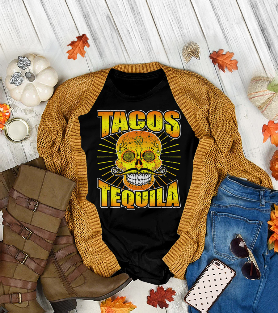 Tacos Tequila Sugar Skull Cinco De Mayo Day T-Shirt
