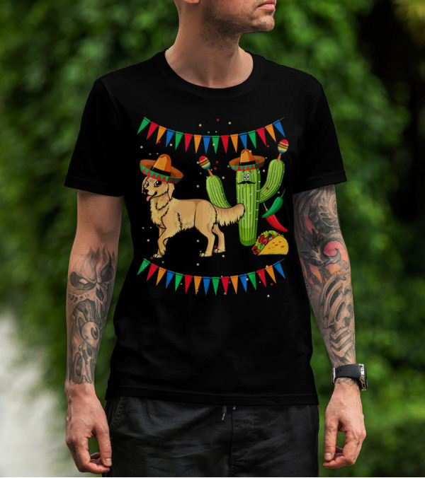 Sombrero Golden Retriever Dog Cactus Taco Fiesta Mexico Iconic T-Shirt