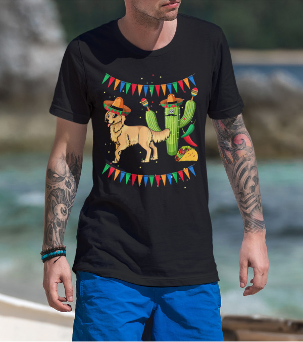 Sombrero Golden Retriever Dog Cactus Taco Fiesta Mexico Iconic T-Shirt