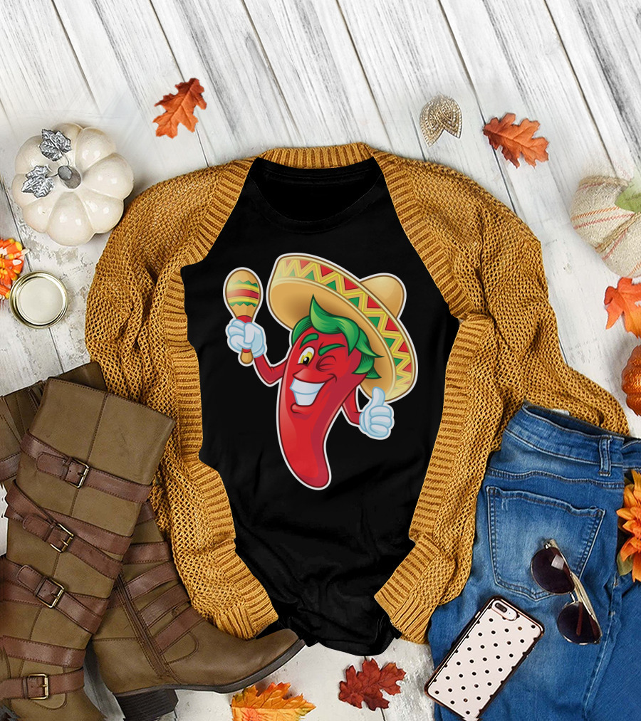 Funny Jalapeno Sombrero Maracas Cinco de Mayo T-Shirt