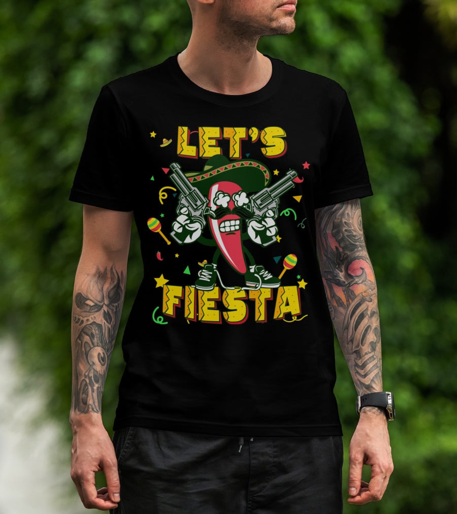 Cinco De Mayo Let's Fiesta Chili Pepper Guns Sombrero Maracas T-Shirt