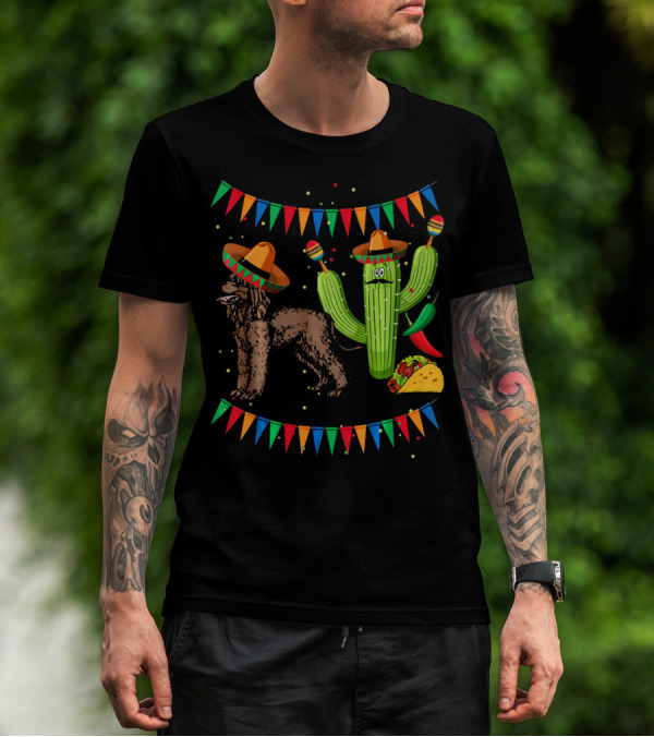 Sombrero Irish Water Spaniel With Fiesta Cactus And Taco Celebration Mexico T-Shirt