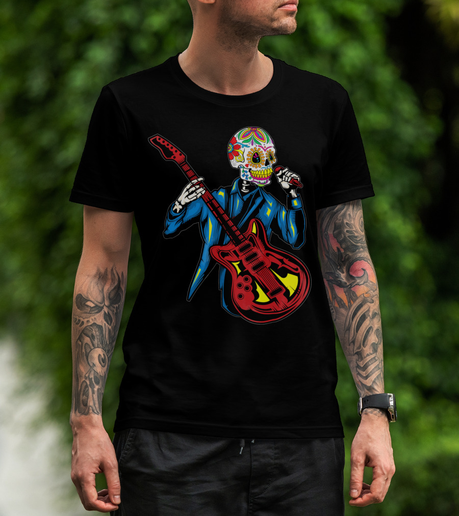 Sugar Skull Playing Guitar Cinco De Mayo T-Shirt
