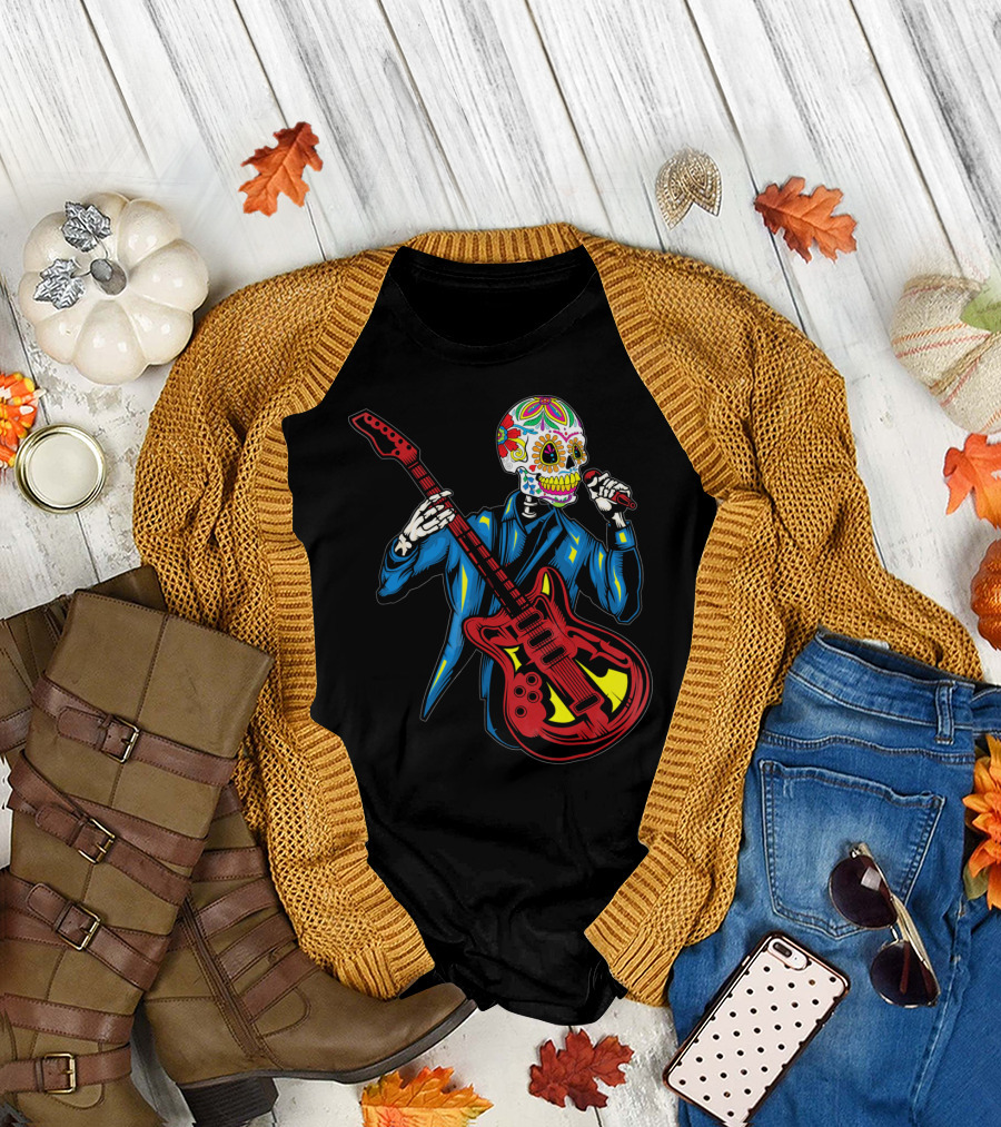 Sugar Skull Playing Guitar Cinco De Mayo T-Shirt
