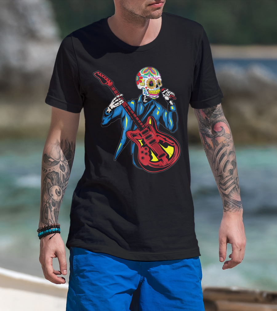 Sugar Skull Playing Guitar Cinco De Mayo T-Shirt