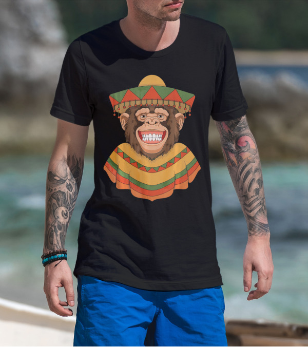 Cinco De Mayo Monkey Sombrero And Poncho T-Shirt