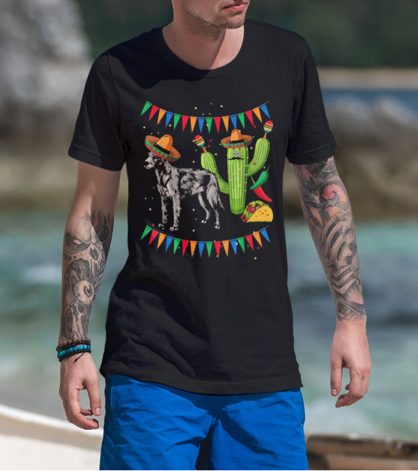 Sombrero Irish Wolfhound Dog Mexico Cinco Cactus Fiesta T-Shirt