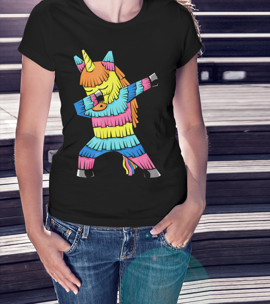 Cinco De Mayo Unicorn Dabbing Colorful Pinata Fun T-Shirt