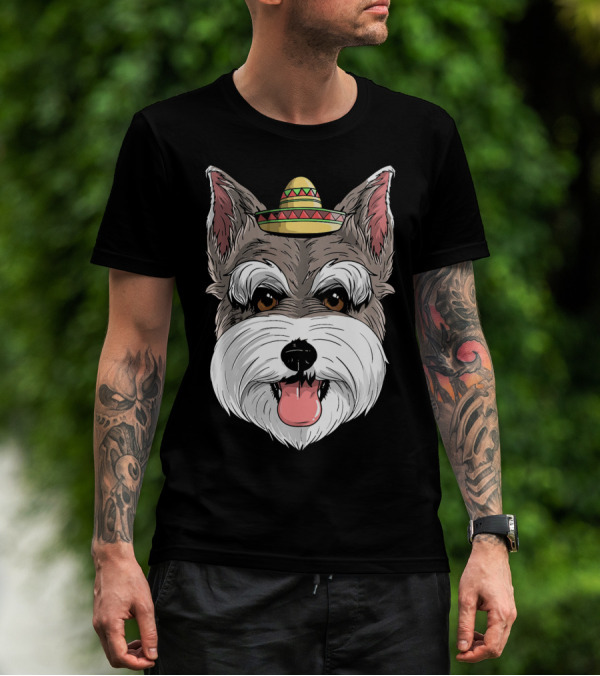 Schnauzer Dog Wearing Sombrero For Cinco De Mayo Fiesta T-Shirt