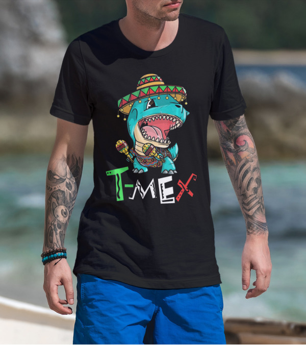 T-Mex Dinosaur Rex Mexican Sombrero And Maracas T-Shirt