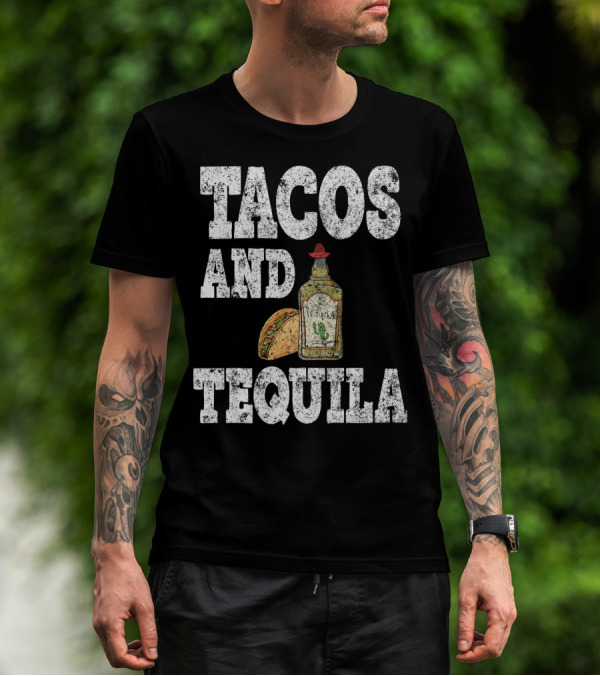 Tacos And Tequila With Bottle And Sombrero For Cinco De Mayo T-Shirt