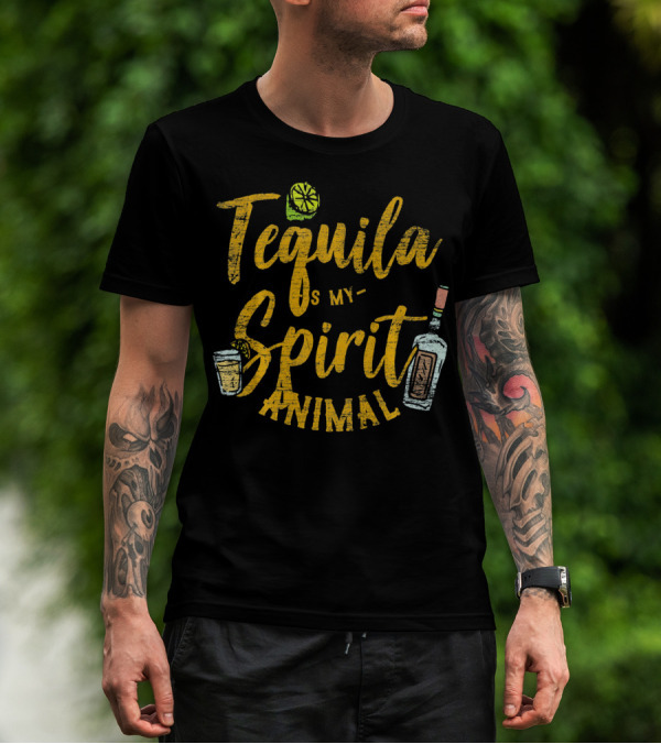 Tequila Is My Spirit Animal Lime Glass Bottle T-Shirt