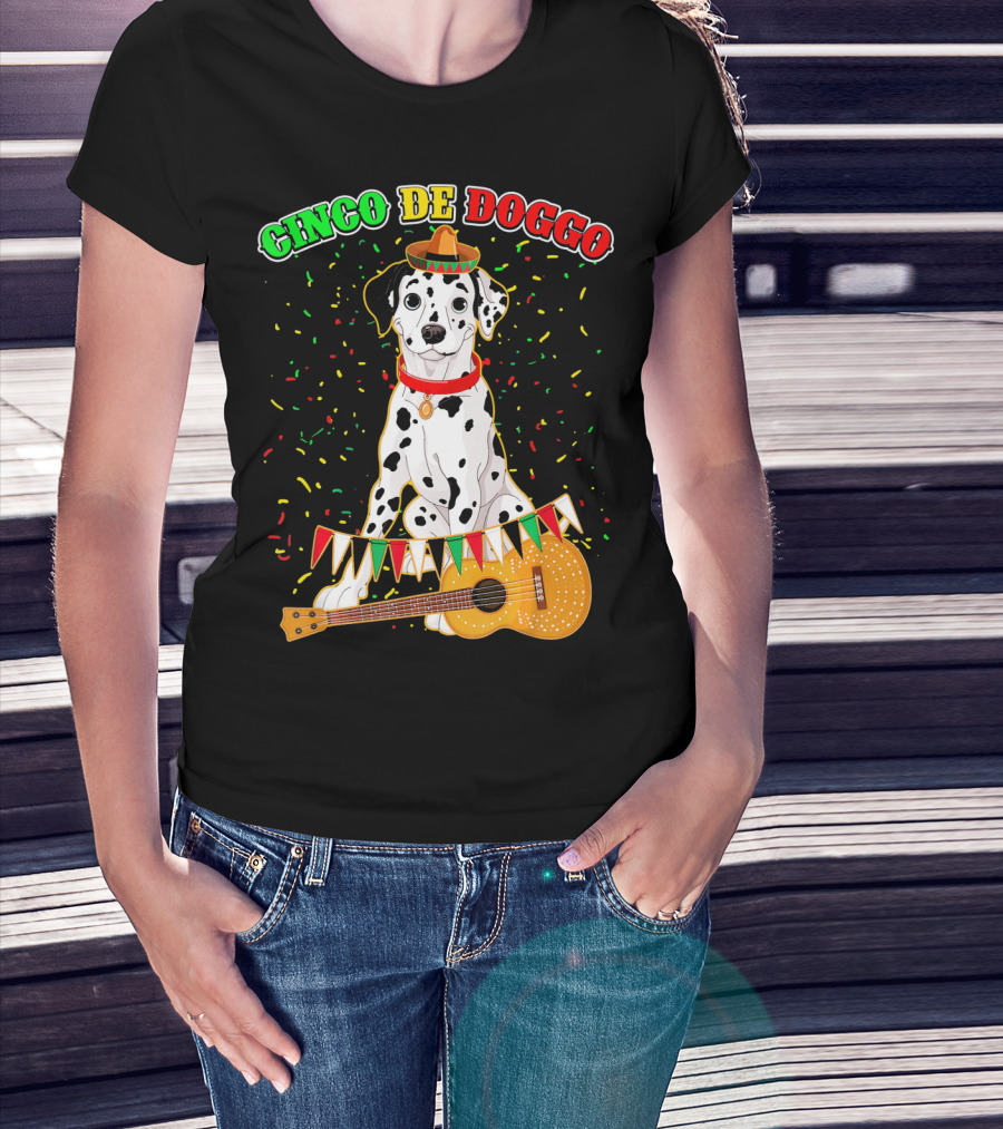 Cinco De Doggo Dalmatian Sombrero Guitar Confetti T-Shirt