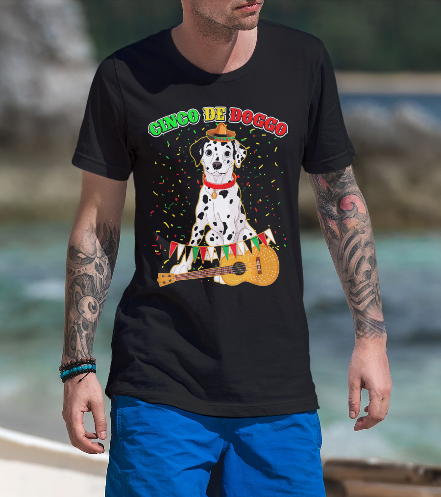 Cinco De Doggo Dalmatian Sombrero Guitar Confetti T-Shirt