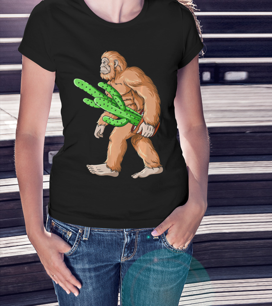 Bigfoot Carrying Cactus Sasquatch Mexico T-Shirt