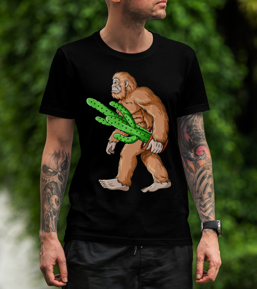 Bigfoot Carrying Cactus Sasquatch Mexico T-Shirt
