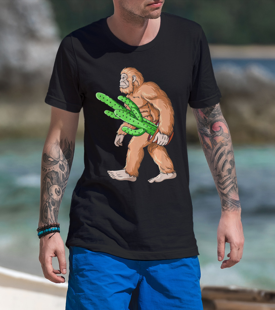 Bigfoot Carrying Cactus Sasquatch Mexico T-Shirt