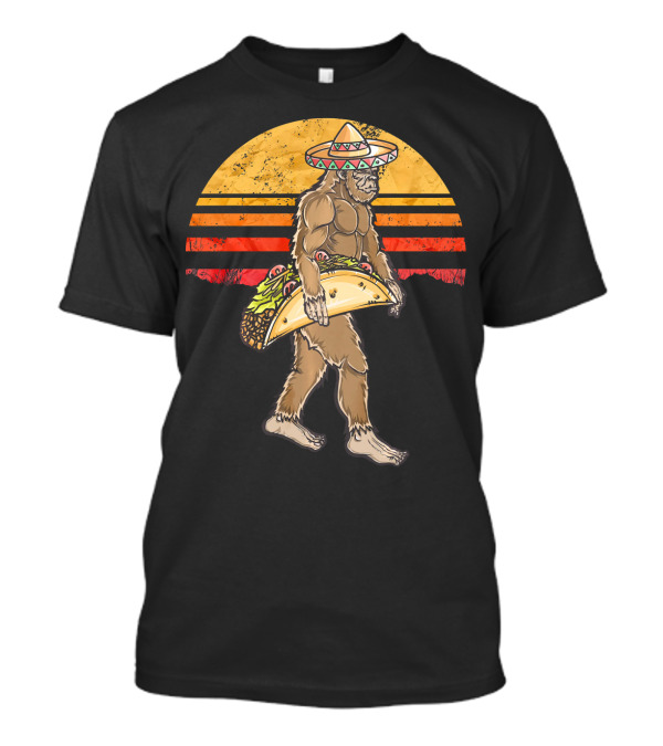 Bigfoot Sombrero Taco Retro Sunset T-Shirt