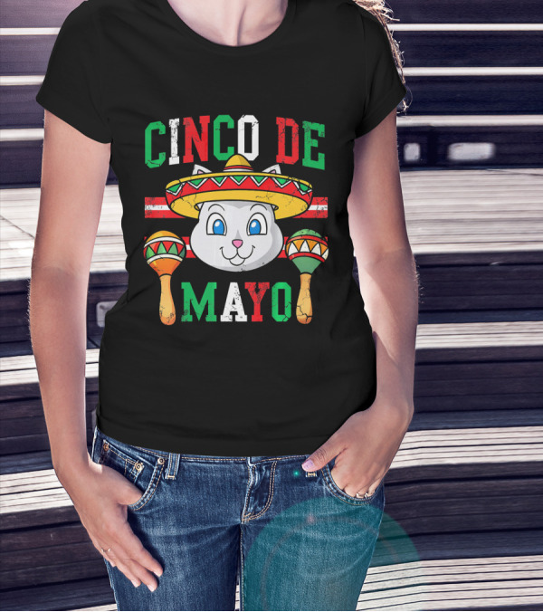 Cinco De Mayo Cat With Sombrero And Maracas T-Shirt