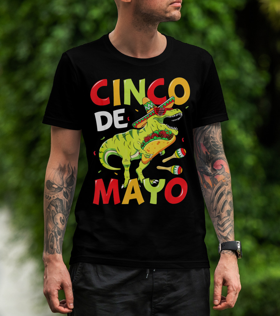 Cinco De Mayo T Rex Kids Boys Dino Sombrero Taco Maracas T-Shirt