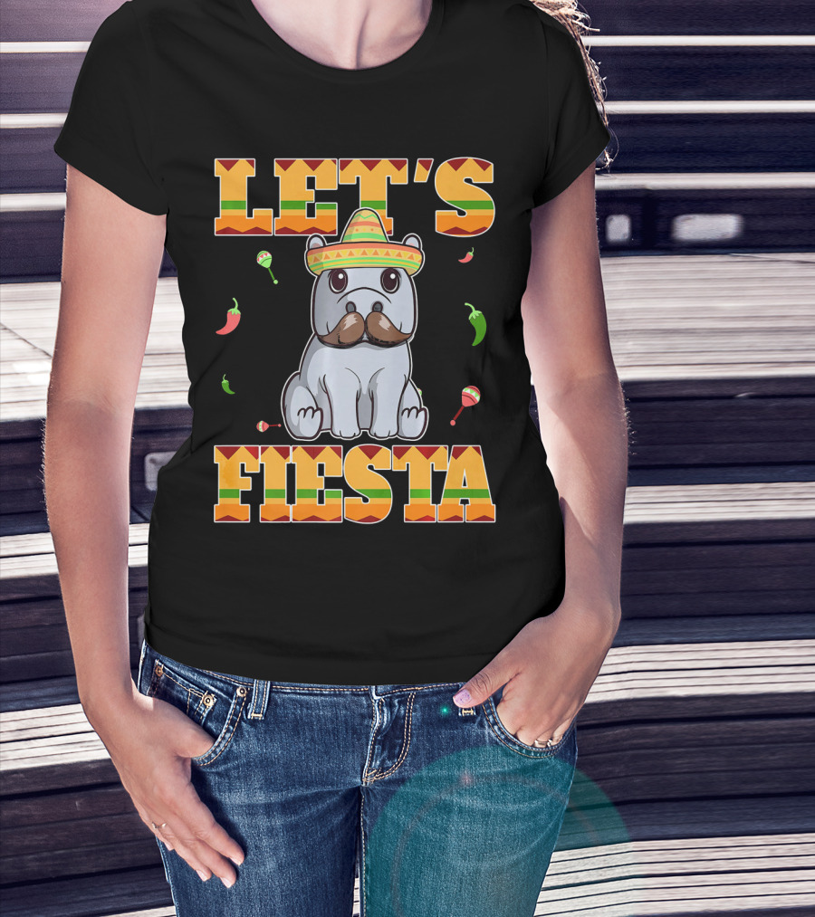 Let's Fiesta Hippopotamus Sombrero Peppers Maracas Cinco De Mayo T-Shirt