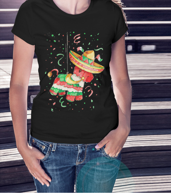 Happy 5th May Feliz Cinco De Mayo Mexica Piñata Sombrero Celebration Confetti T-Shirt
