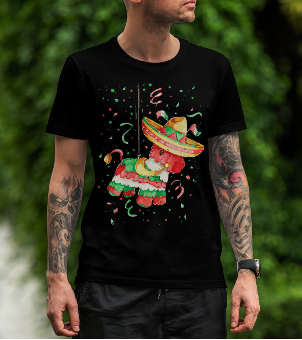 Happy 5th May Feliz Cinco De Mayo Mexica Piñata Sombrero Celebration Confetti T-Shirt