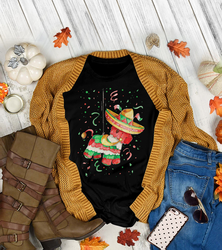 Happy 5th May Feliz Cinco De Mayo Mexica Piñata Sombrero Celebration Confetti T-Shirt