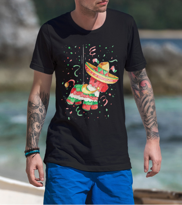Happy 5th May Feliz Cinco De Mayo Mexica Piñata Sombrero Celebration Confetti T-Shirt
