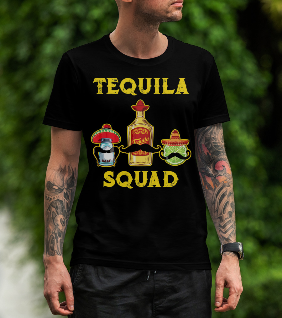 Tequila Squad Salt Lime Mustache Sombrero Cinco De Mayo T-Shirt
